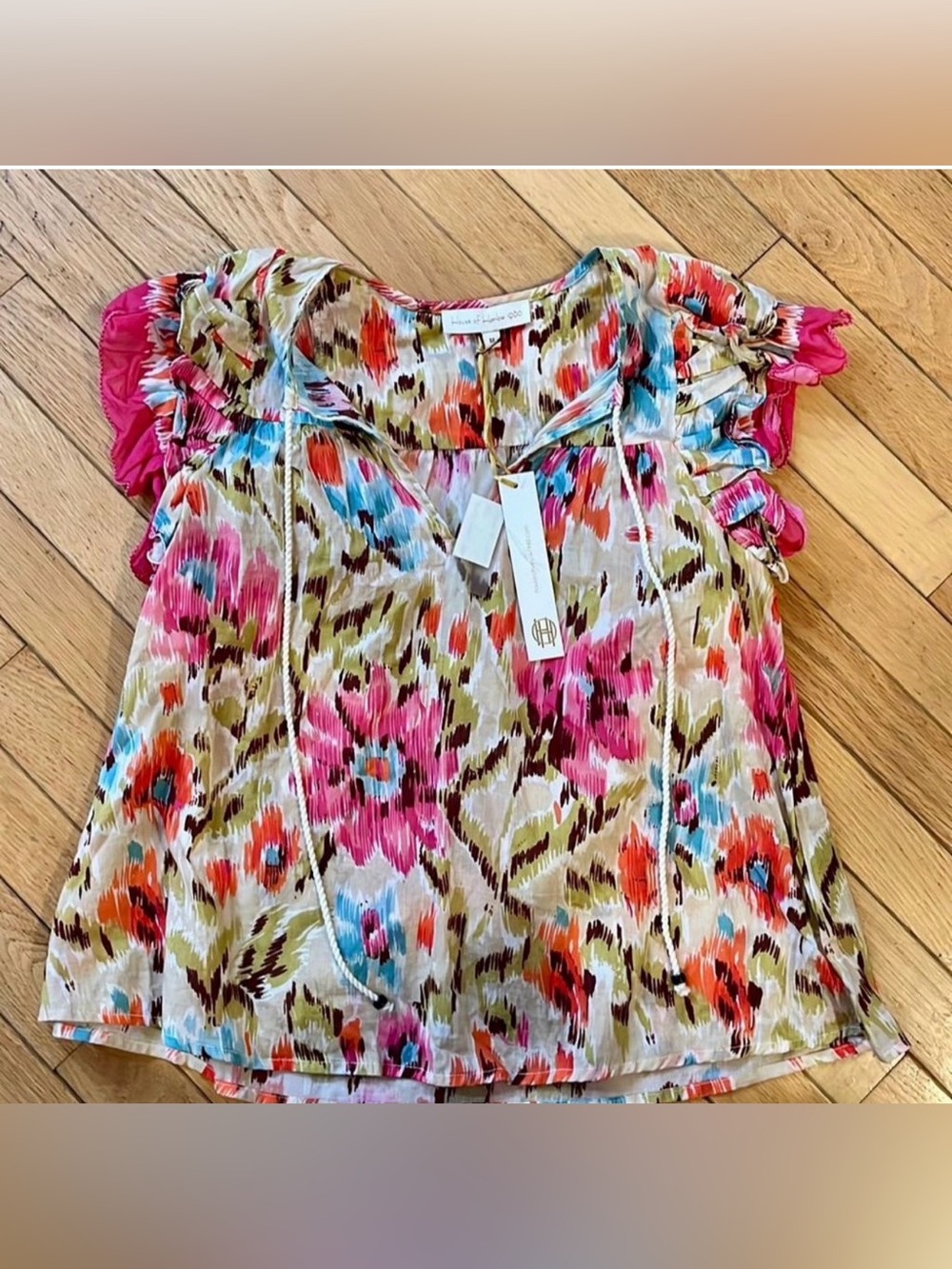 House of Harlow 1960 Multicolor Floral Peasant Top - Pink/Blue